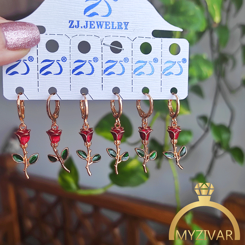 گوشواره رز طرح طلا مارک ZJ کد 8118 گوشواره رز طرح طلا مارک ZJ کد 8118